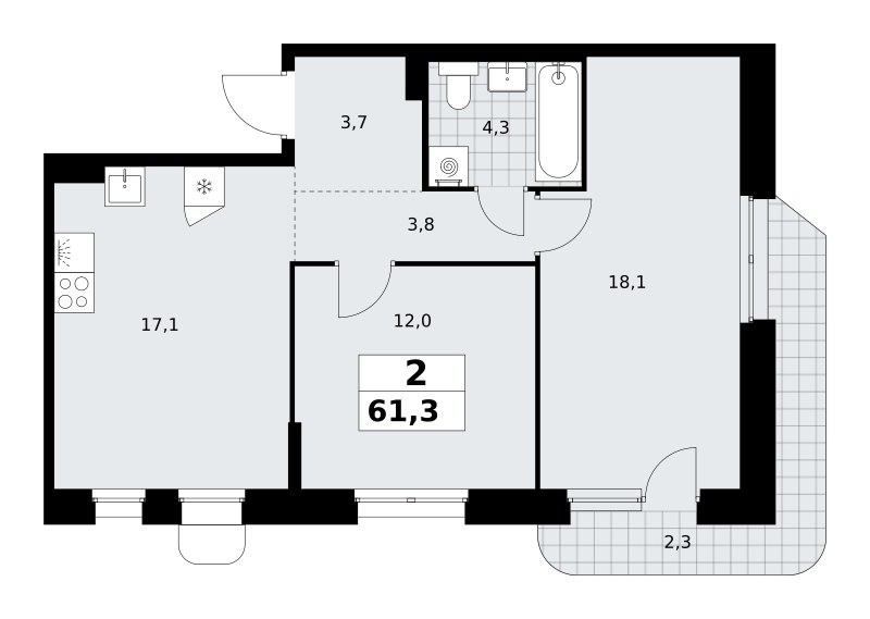 Планировка 61.3 м²
