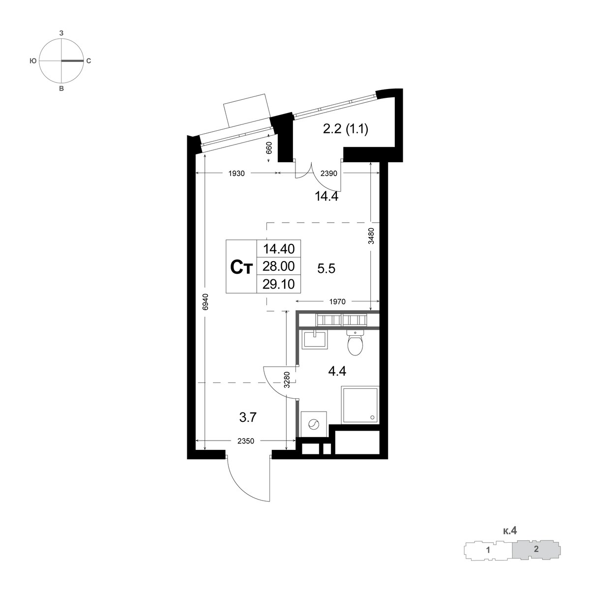 Планировка 29.1 м²