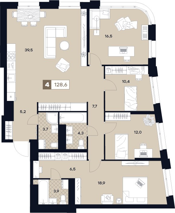 Планировка 128.5 м²
