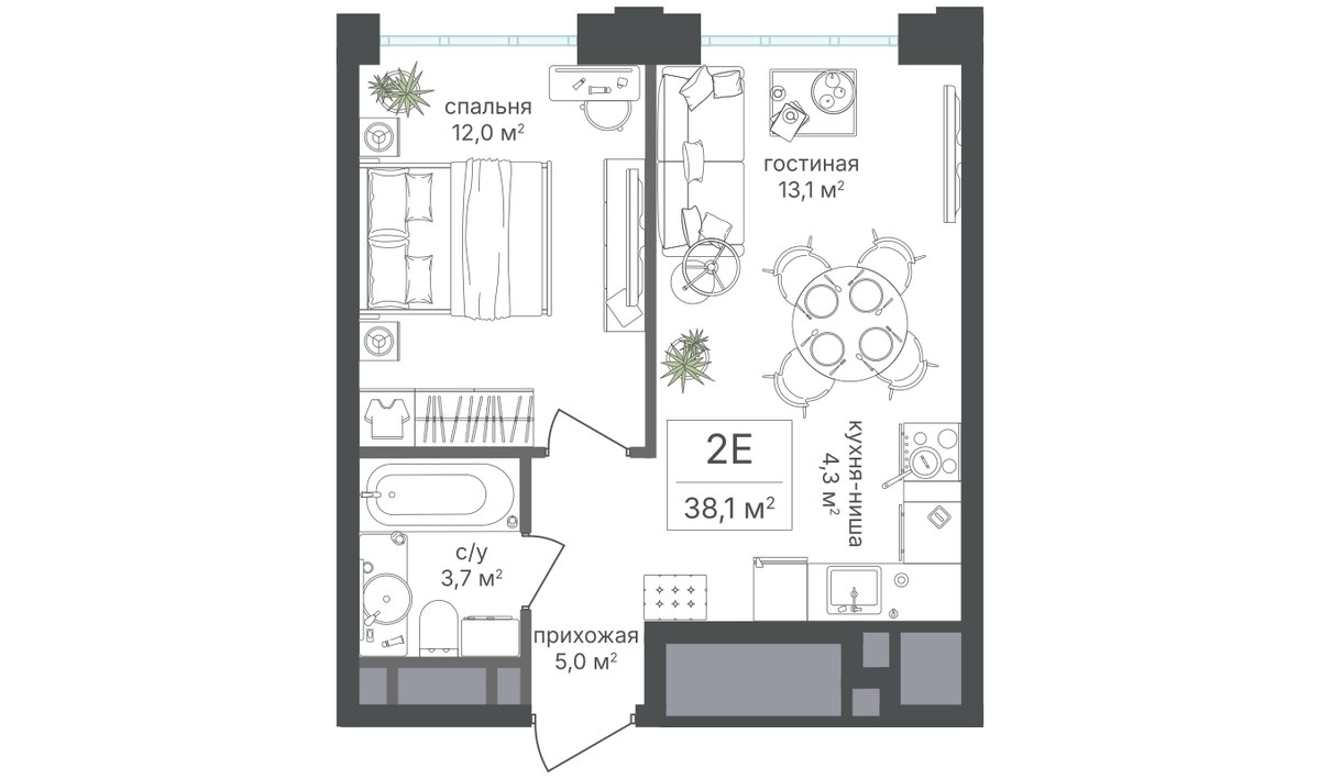Планировка 38.1 м²