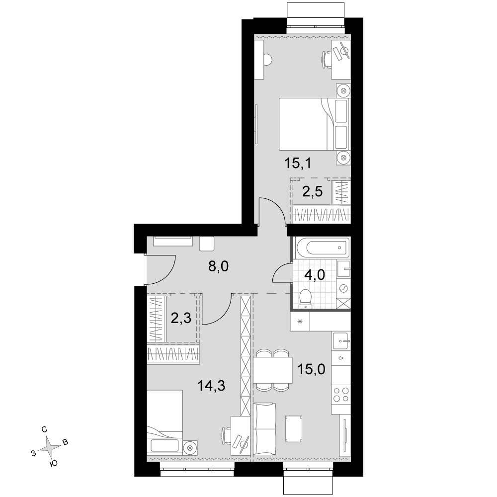 Планировка 61.2 м²