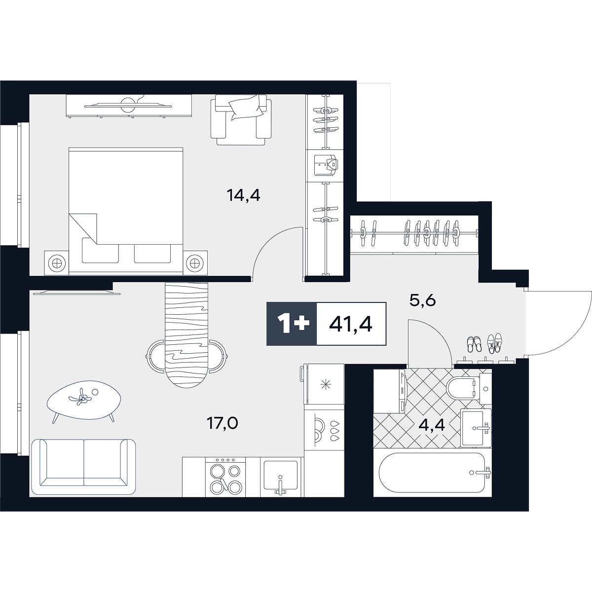Планировка 41.4 м²