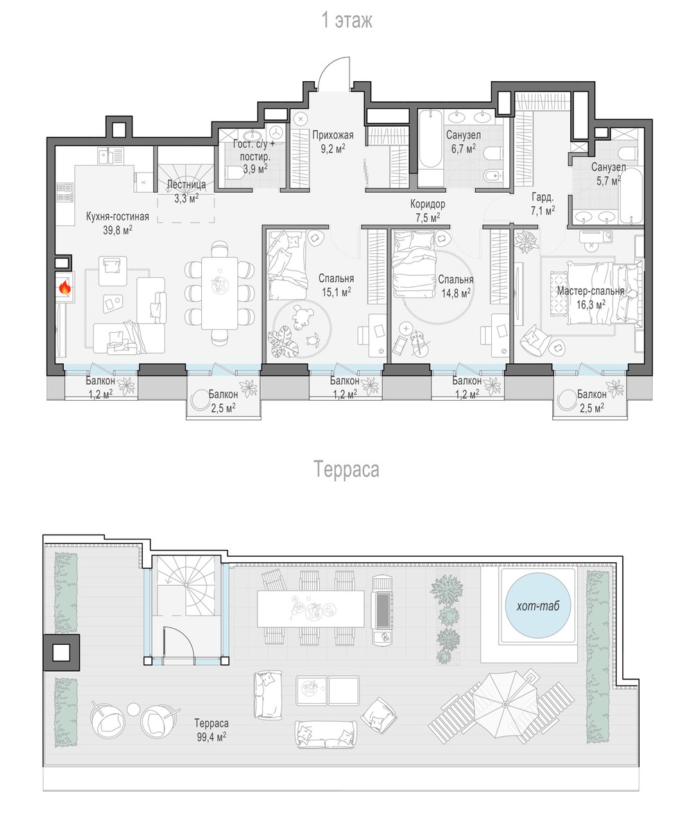 Планировка 128.8 м²