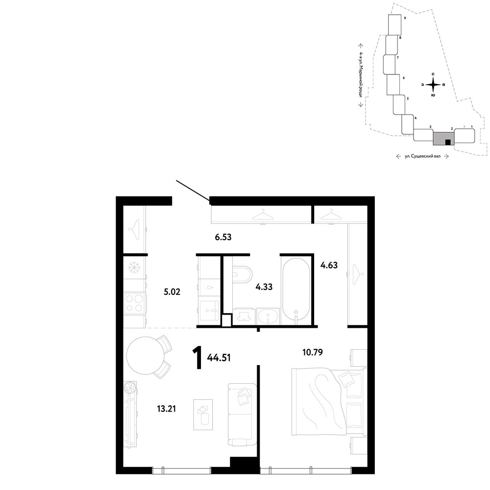 Планировка 44.51 м²