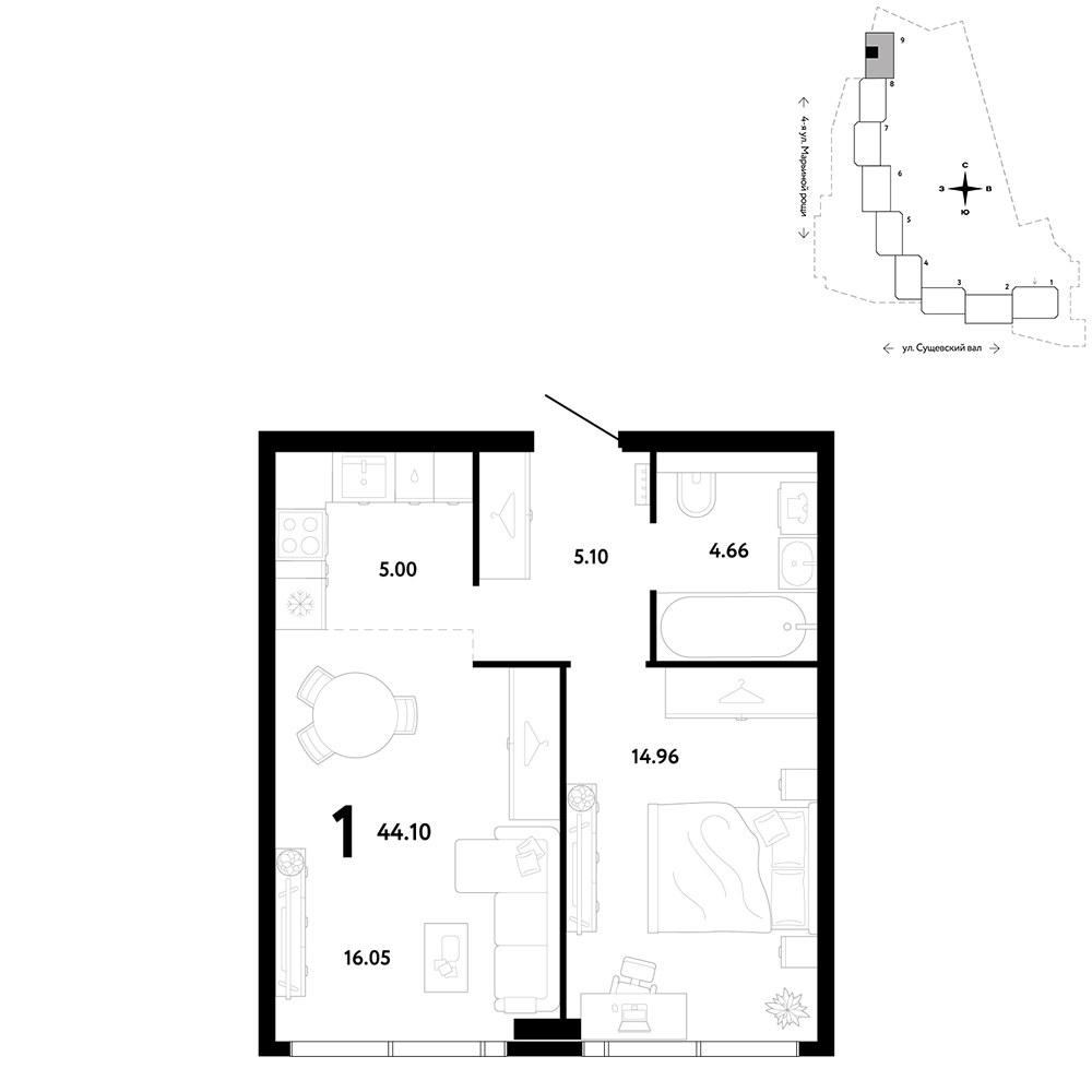 Планировка 44.1 м²