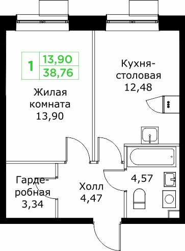 Планировка 38.8 м²