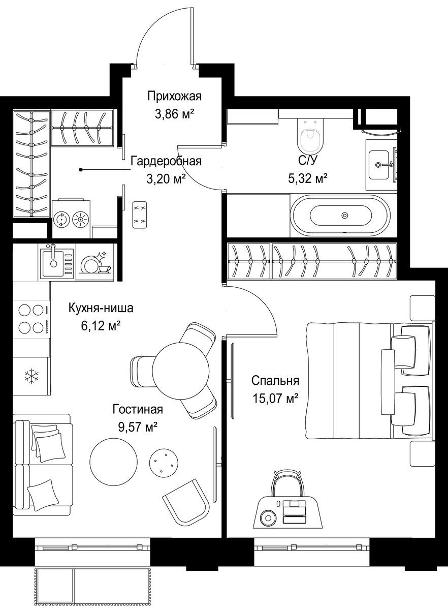 Планировка 43.14 м²