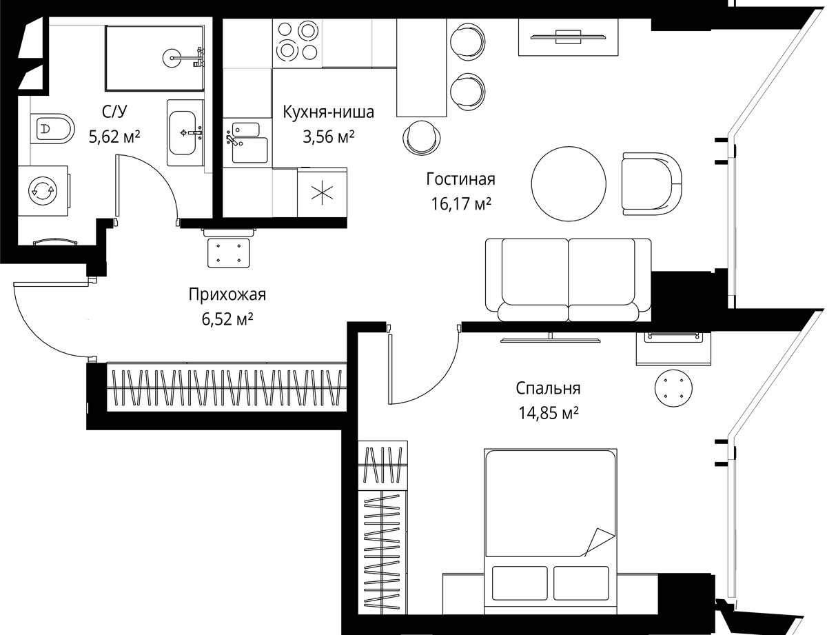 Планировка 47.2 м²