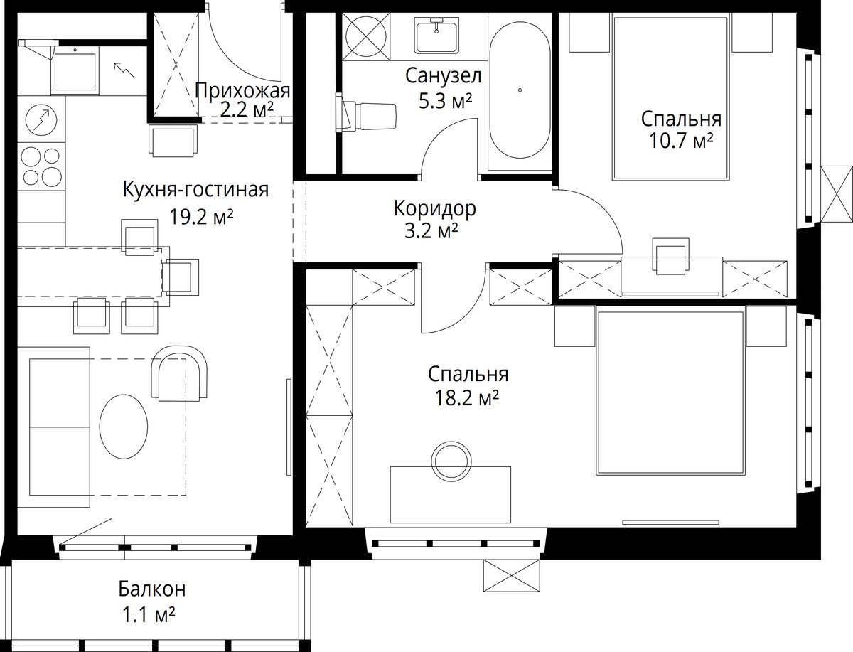 Планировка 59.9 м²