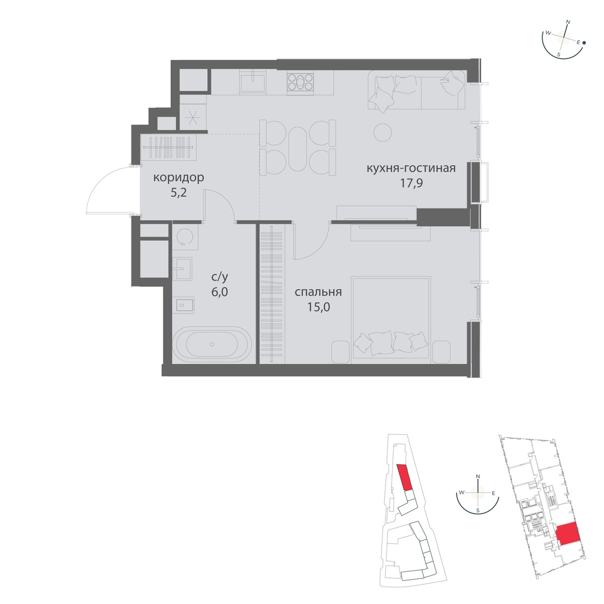 Планировка 44.1 м²