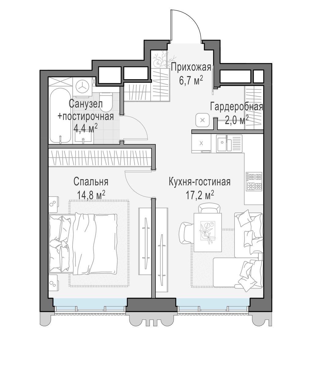 Планировка 44.9 м²