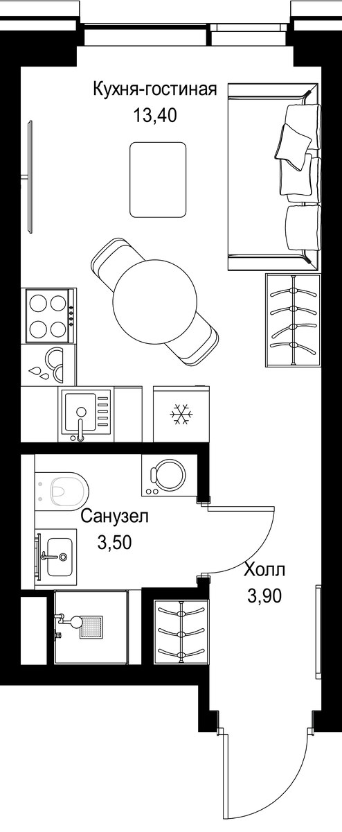 Планировка: Студия, 20.8 м²