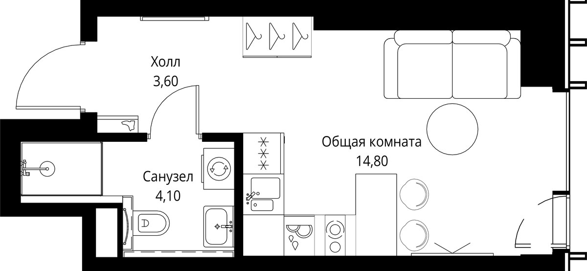 Планировка 22.5 м²