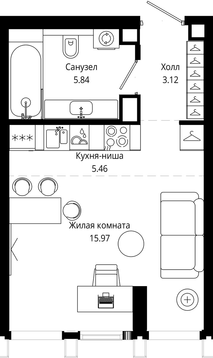Планировка 30.4 м²