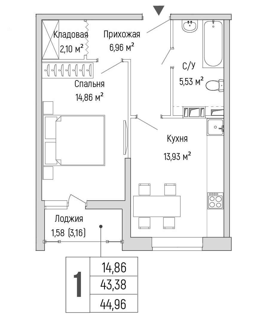 Планировка 44.96 м²