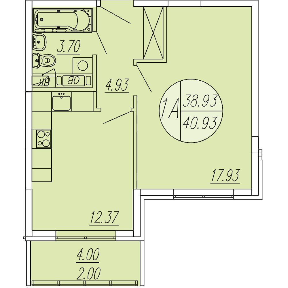 Планировка 40.93 м²