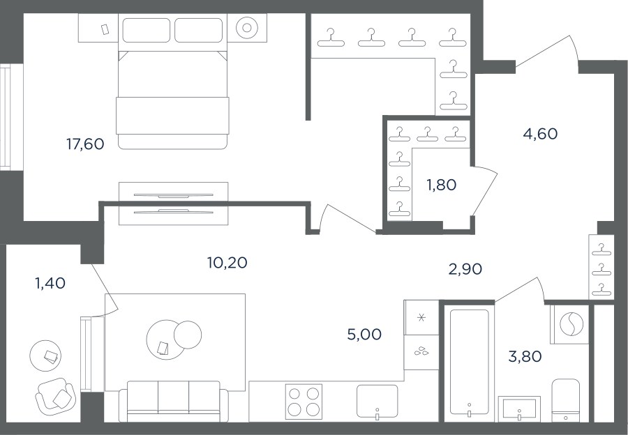 Планировка 45.9 м²