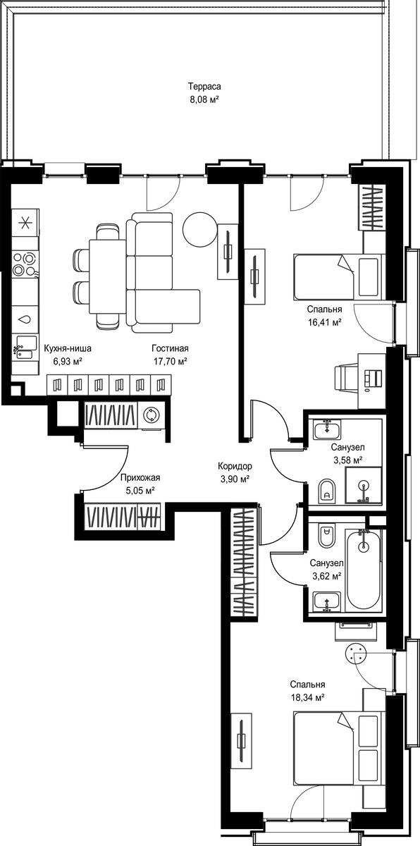 Планировка 83.61 м²