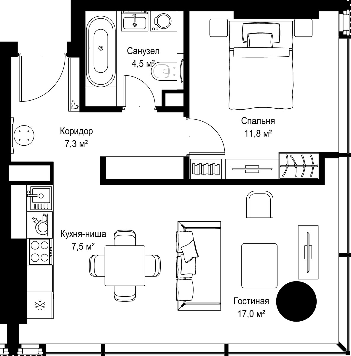 Планировка 48.1 м²