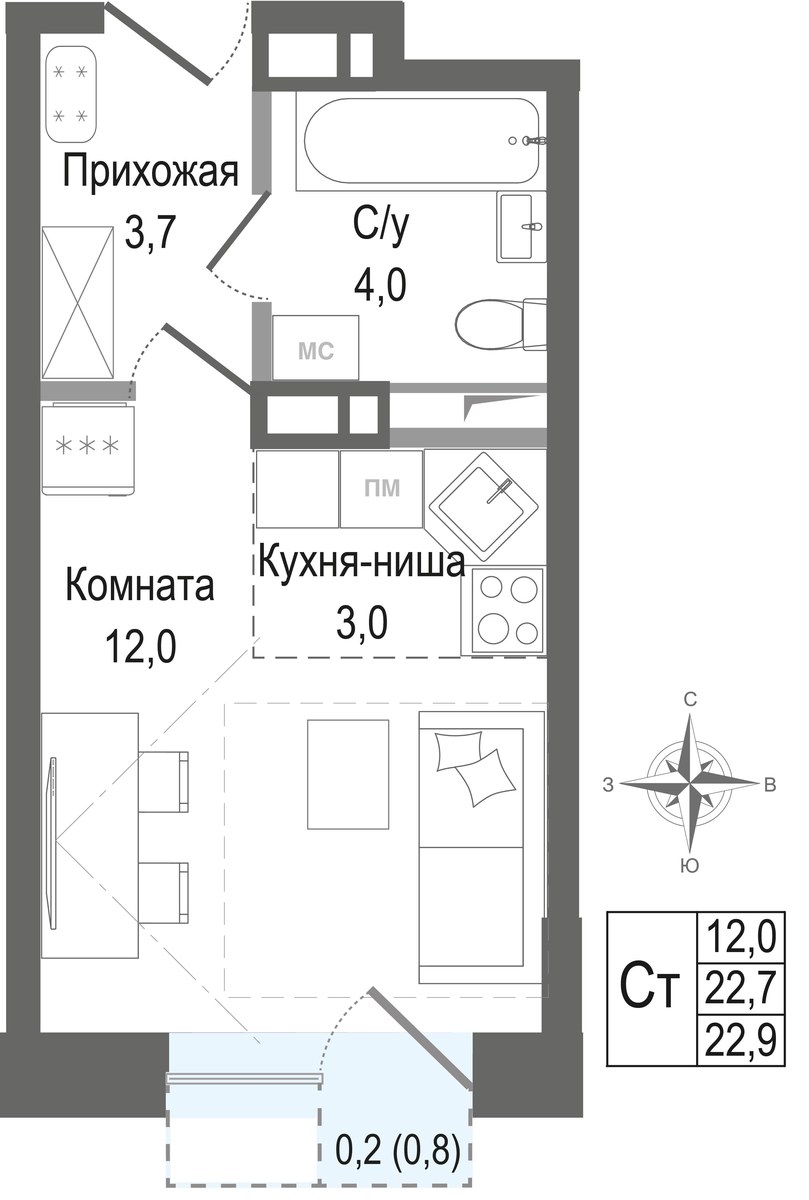 Планировка 22.7 м²