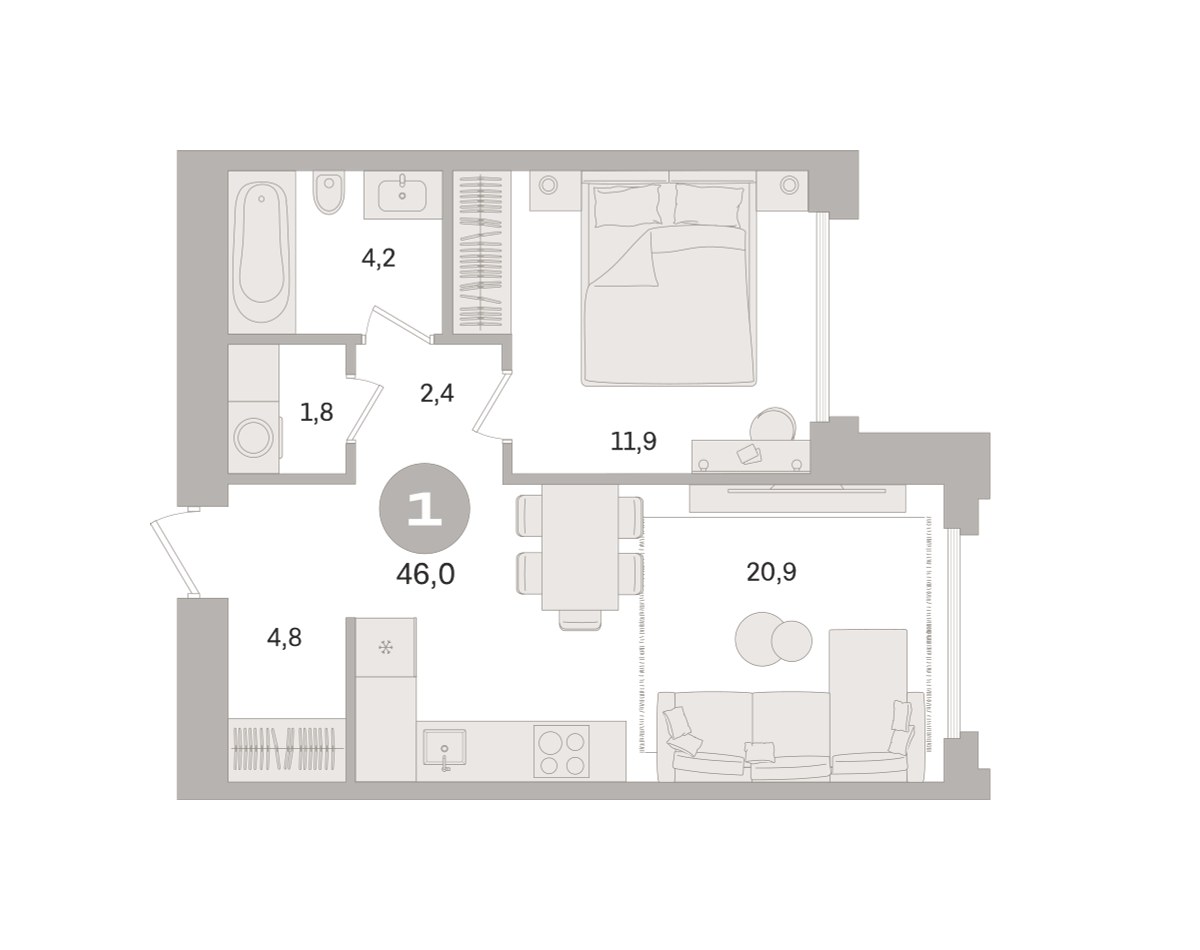 Планировка 46.0 м²