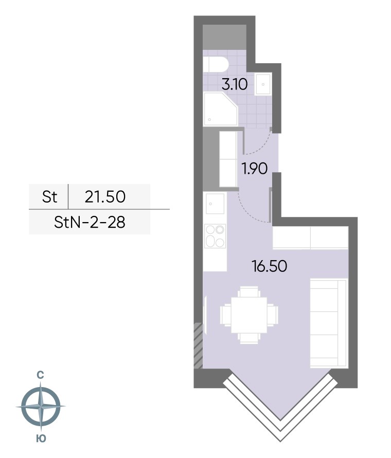 Планировка 21.5 м²