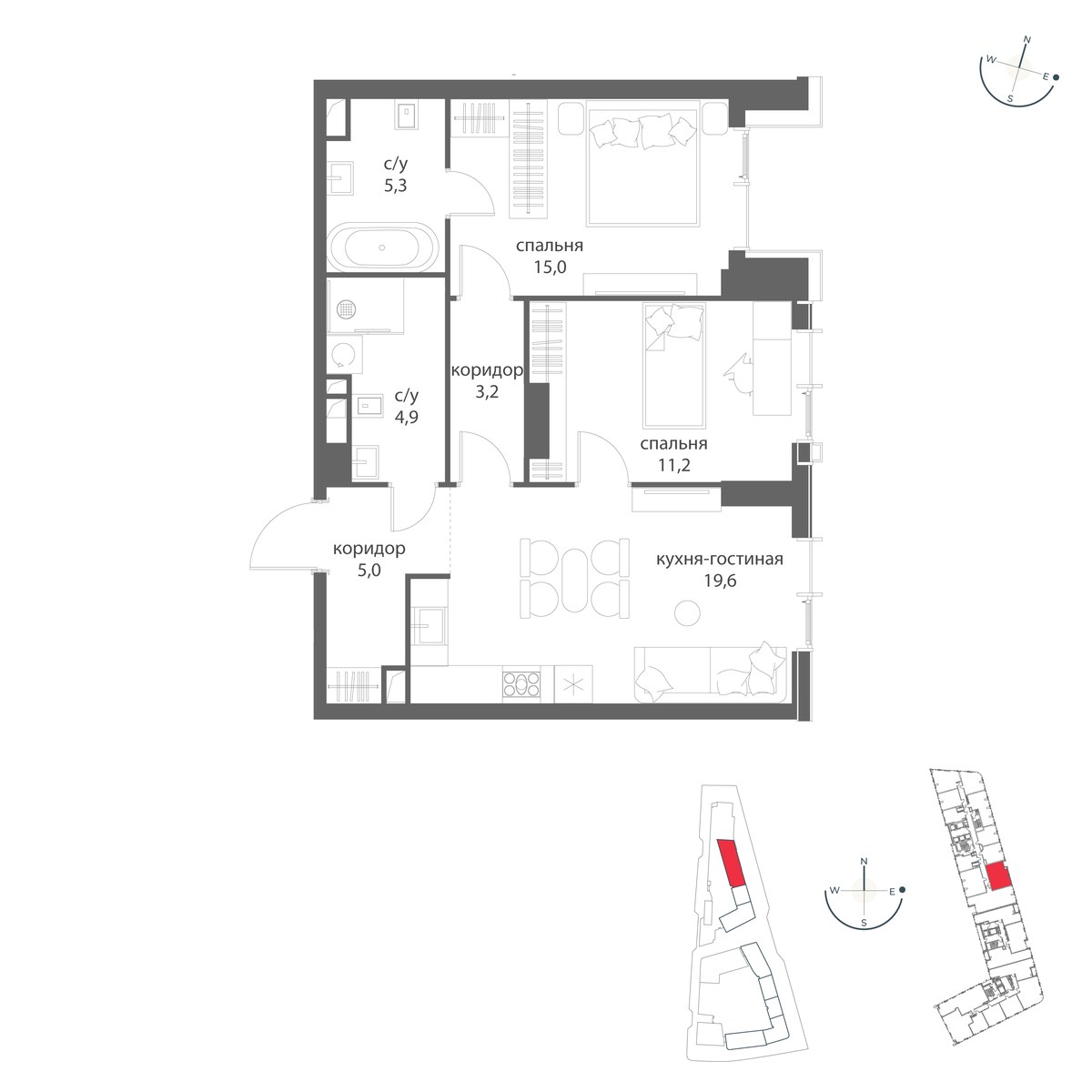 Планировка 64.2 м²