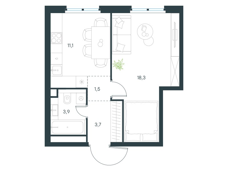 Планировка 38.5 м²