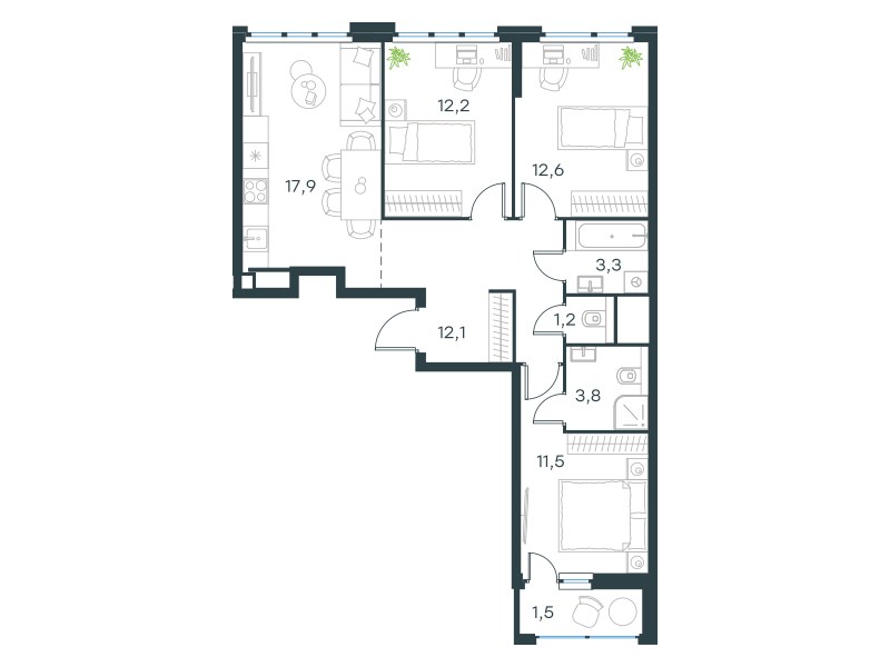 Планировка 76.1 м²