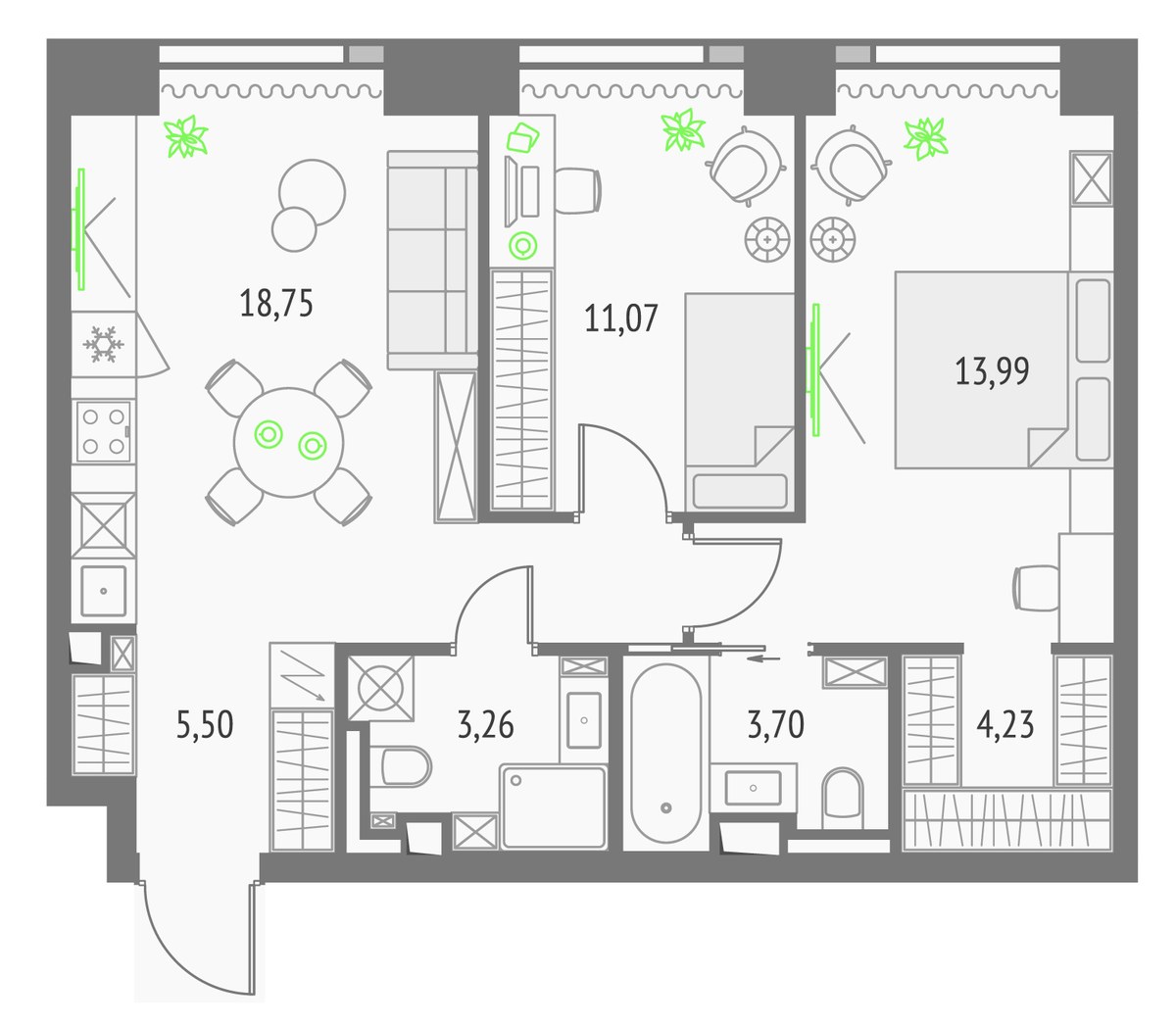 Планировка 64.3 м²