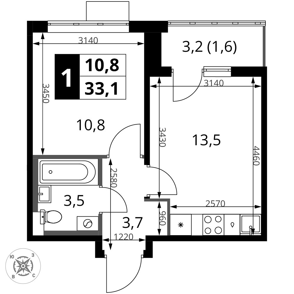 Планировка 33.1 м²