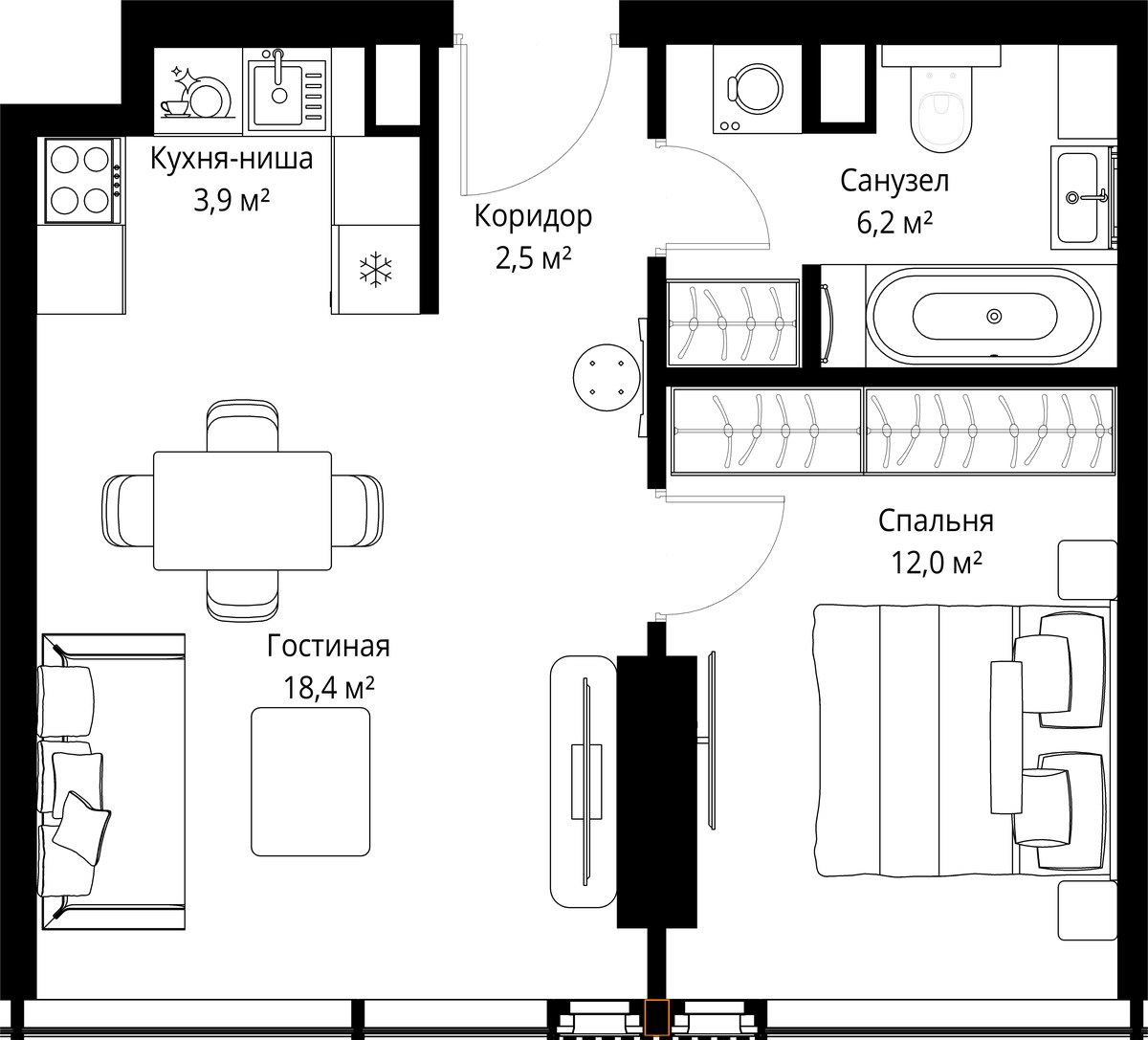 Планировка 43.0 м²