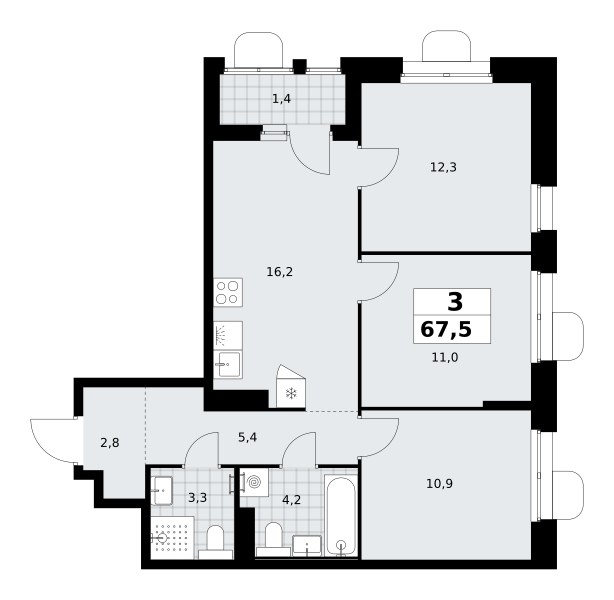 Планировка 67.5 м²