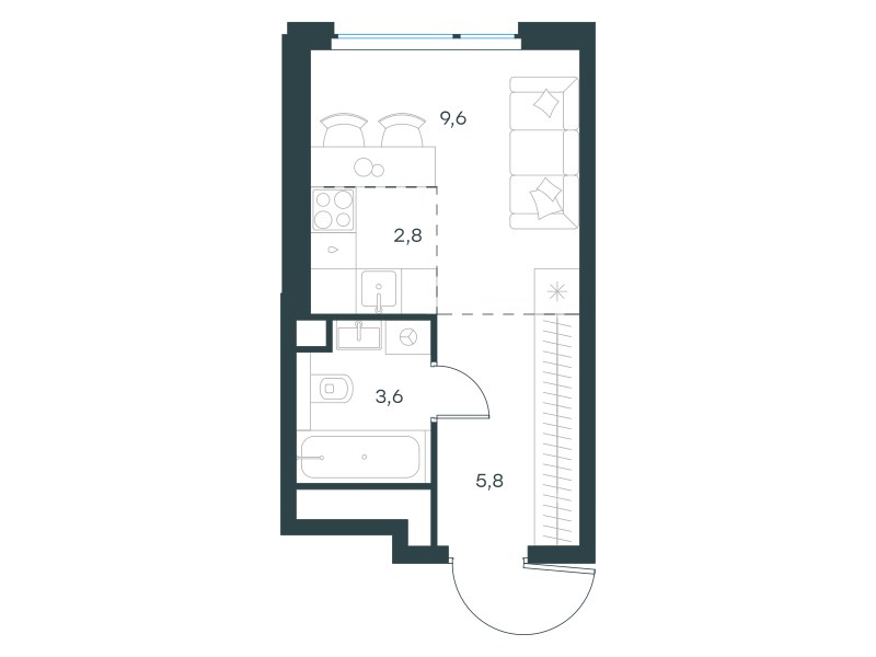 Планировка 21.8 м²