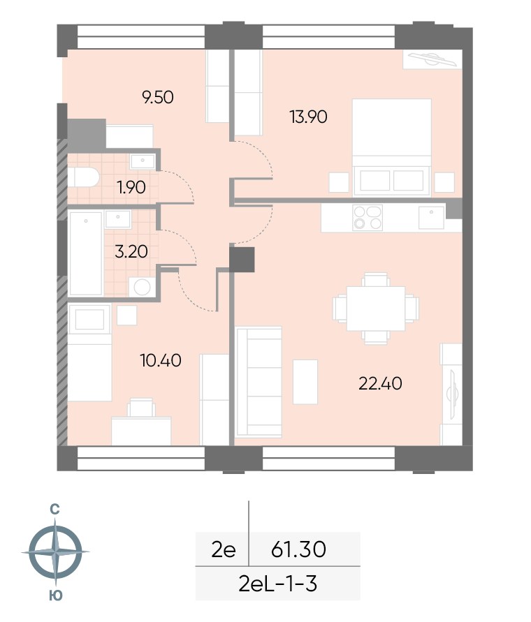 Планировка 61.3 м²