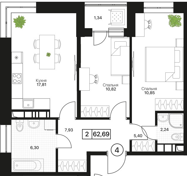 Планировка 62.69 м²