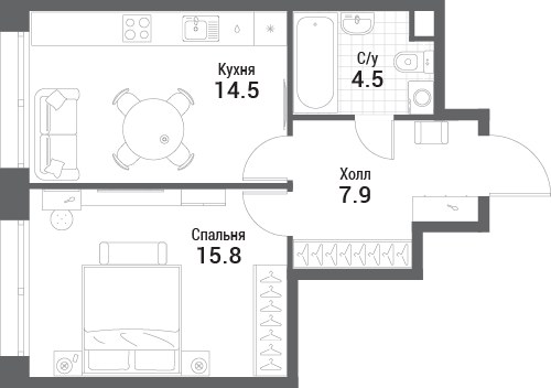 Планировка 42.7 м²