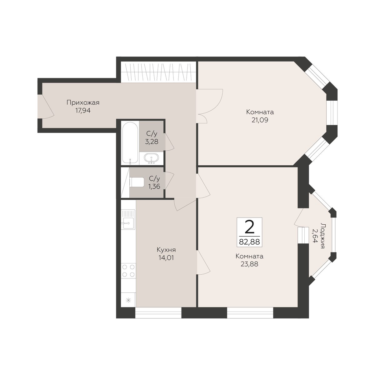 Планировка 82.88 м²
