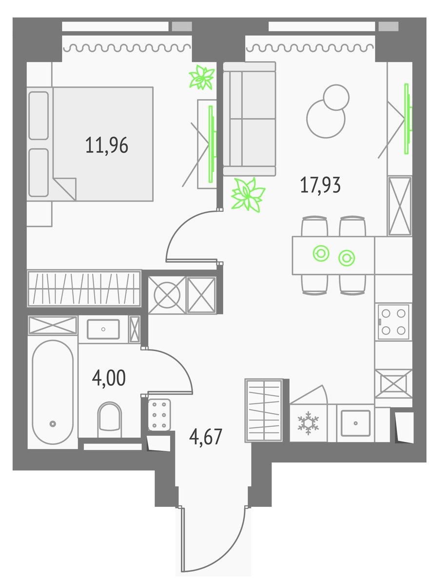 Планировка 38.56 м²