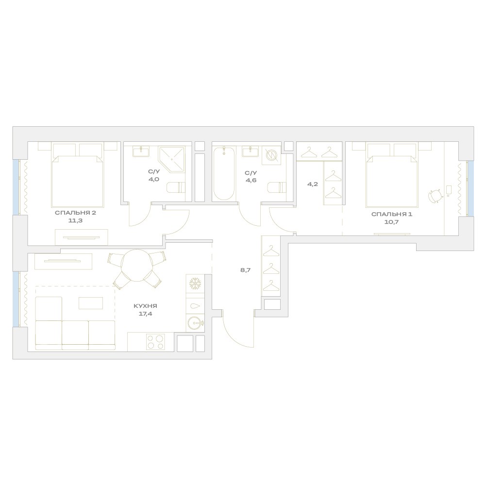 Планировка 60.9 м²