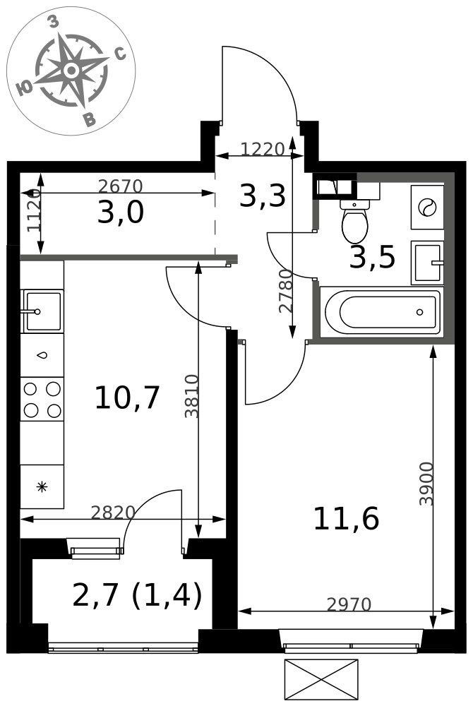 Планировка 33.5 м²