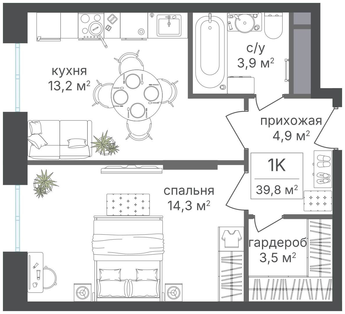 Планировка 39.8 м²