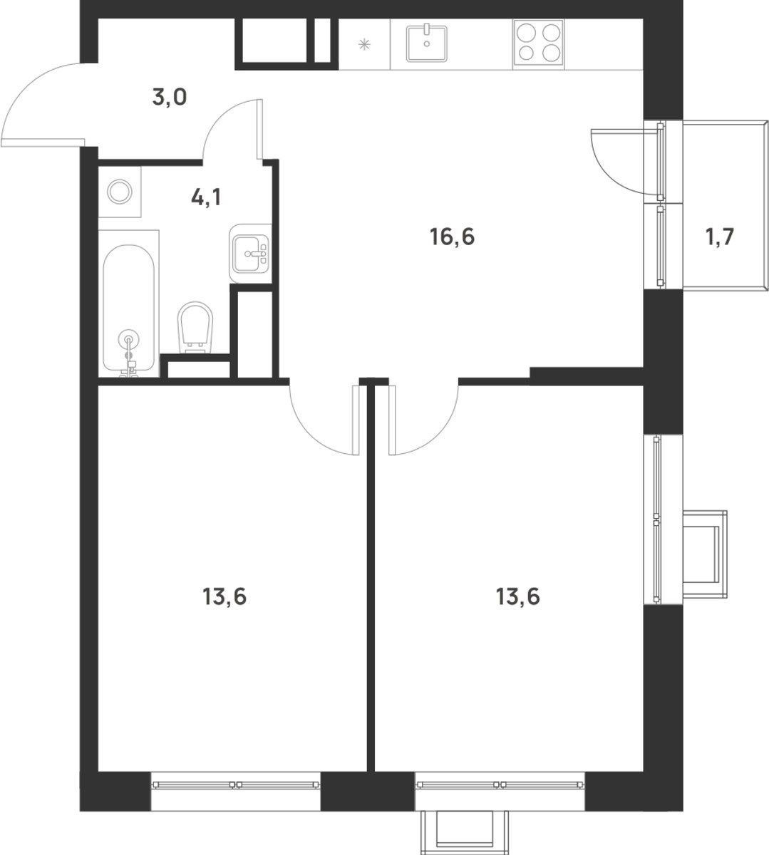 Планировка 51.4 м²
