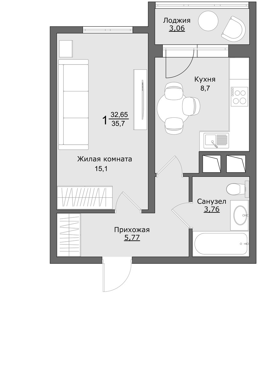 Планировка 35.6 м²