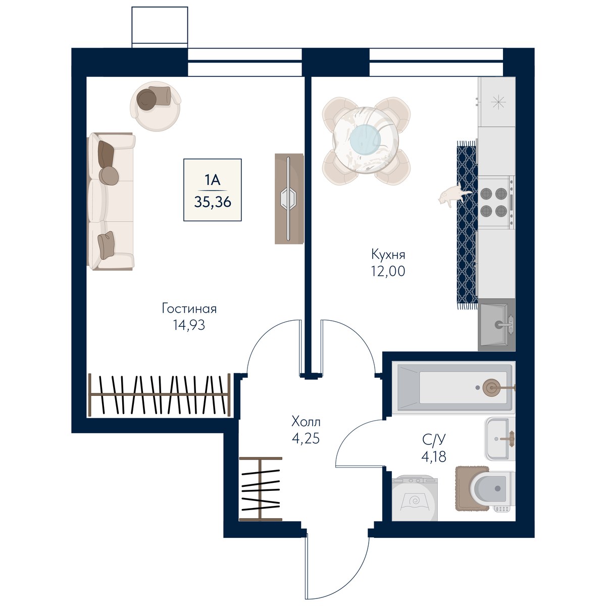 Планировка 35.36 м²