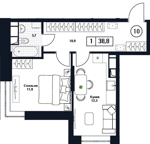 Планировка 38.8 м²