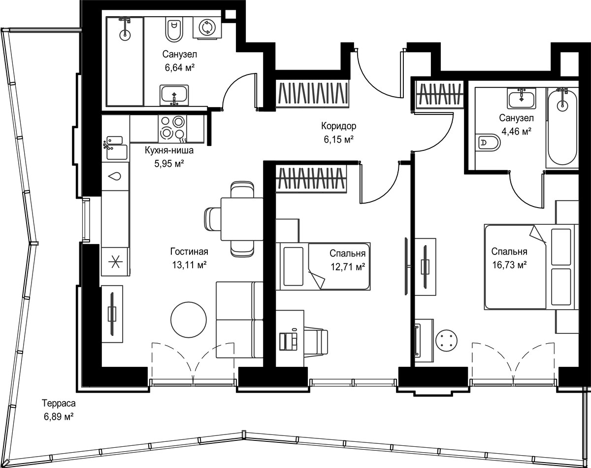 Планировка 72.64 м²