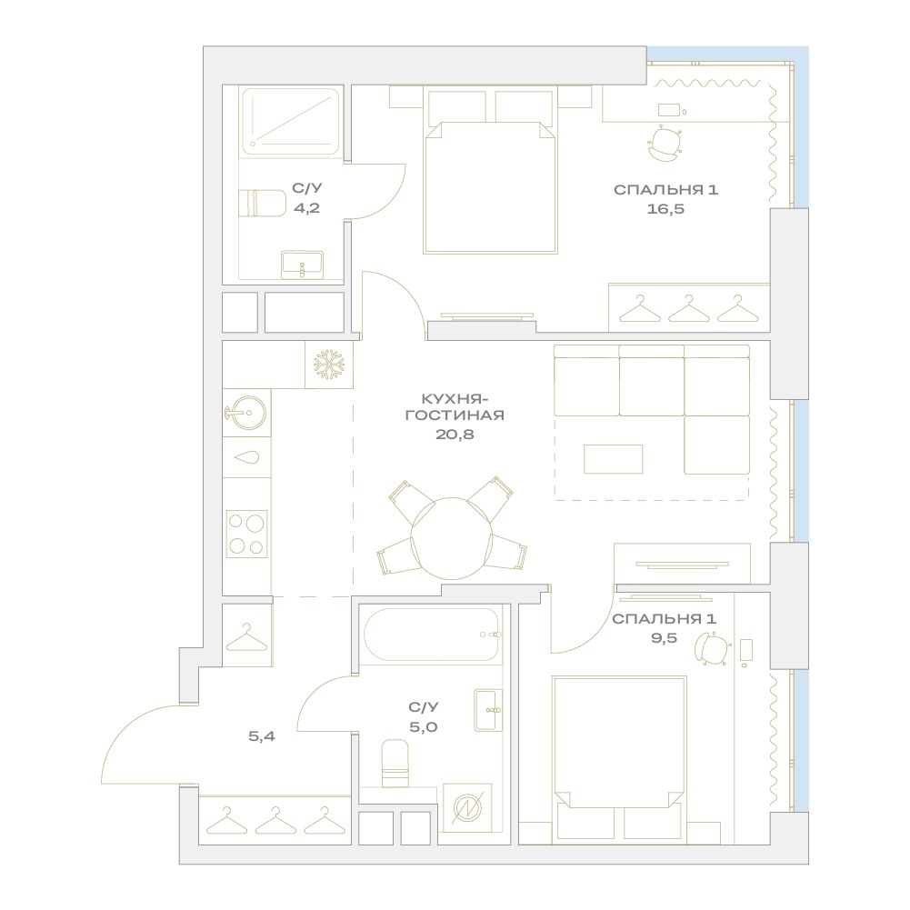 Планировка 60.7 м²