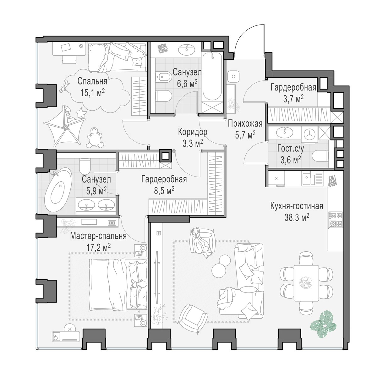 Планировка 107.5 м²