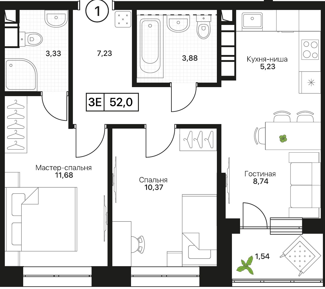 Планировка 52.0 м²